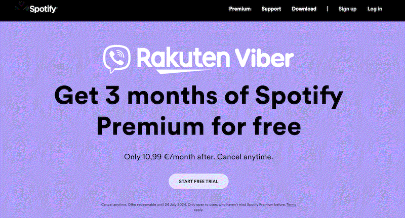 Ottieni Spotify Premium gratis Rakuten Viber