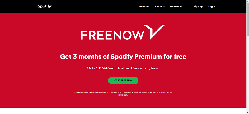 Prova Spotify FREENOW Premium