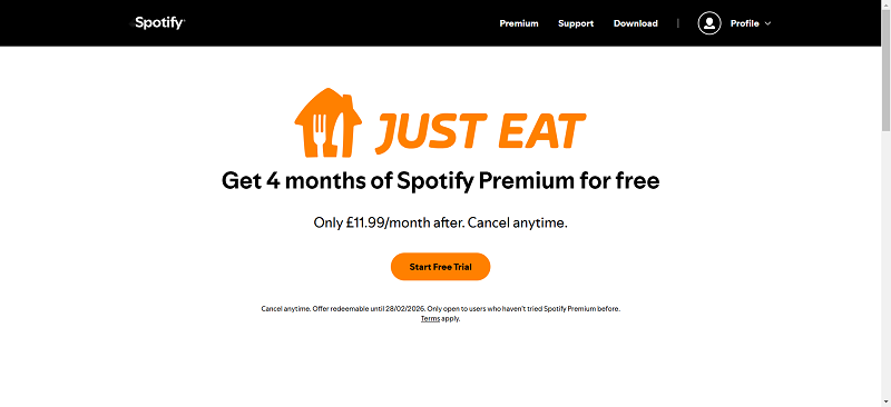 Prova Spotify Just Eat Premium
