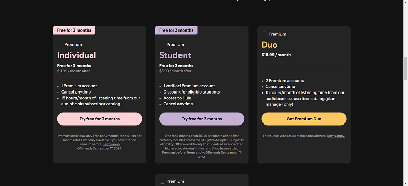Piani di prova gratuiti di Spotify