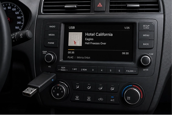 high end car audio system playing offline music from USB drive