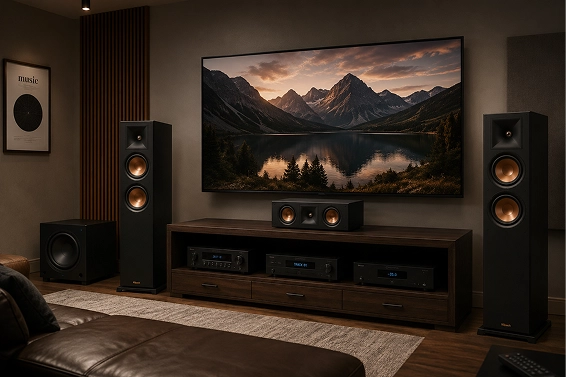 high end home theater audio system with local music playback setup