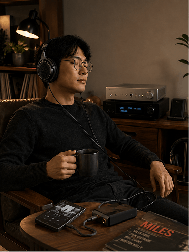 Audiophile DAC and headphone listening desk