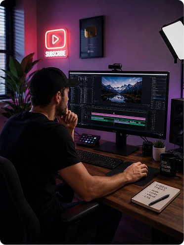 YouTube creator editing with Premiere Pro
