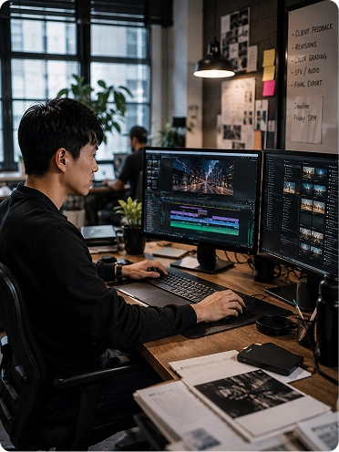 Freelance video editor organizing client projects