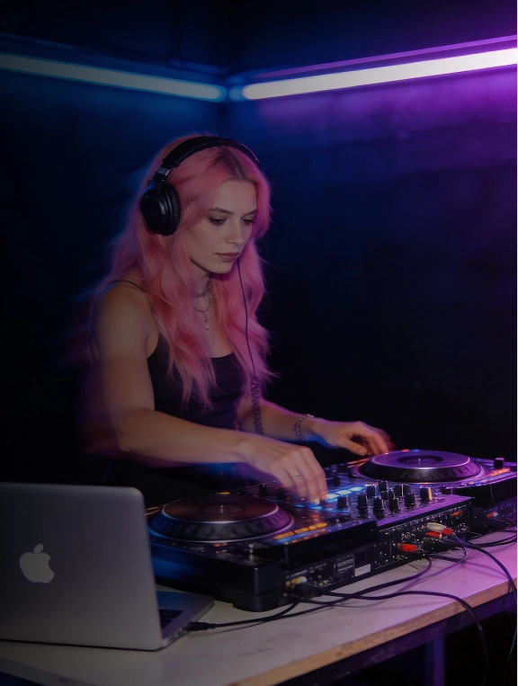 Club DJ Preparing Tracks for Mixing