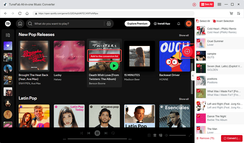 Add Spotify Music Songs to the Converting List