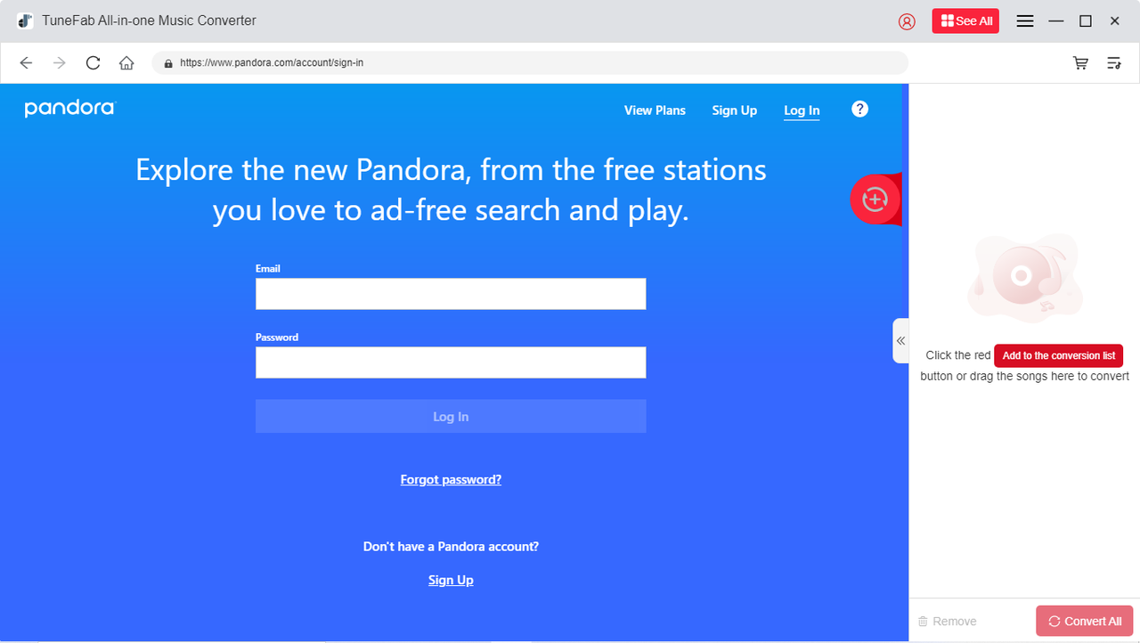 登录 Pandora Web Player