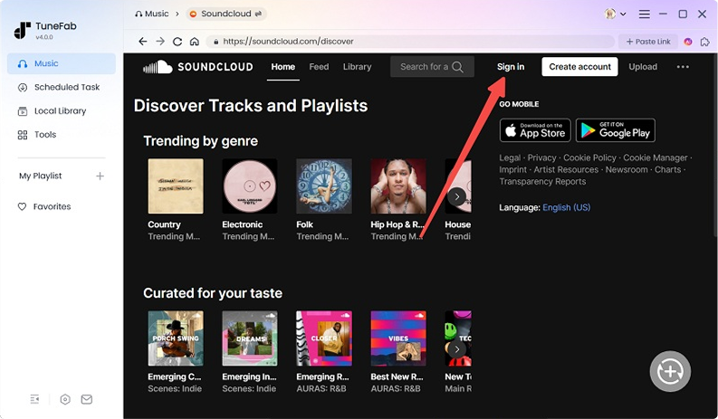 Log in to SoundCloud on AIO Converter