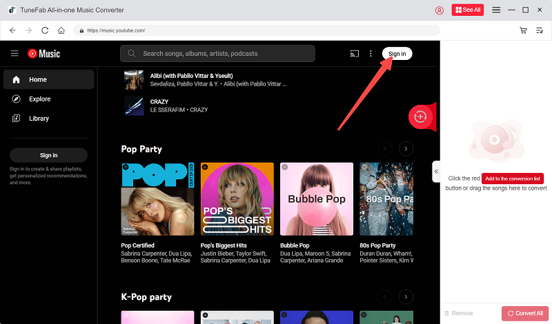 Iniciar sesión en YouTube Music